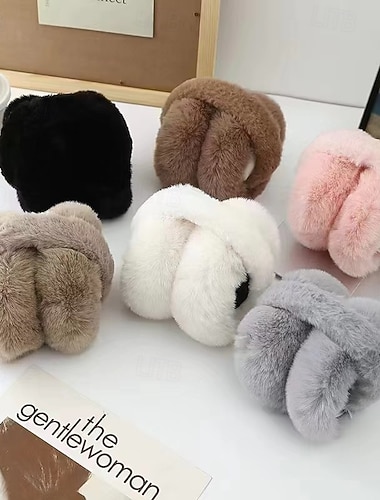  Moteriktige vinterørevarmere utendørsklær myke, sammenleggbare, varme ørevarmere i plysj i fuskepels med fotballdesign for barn og voksne