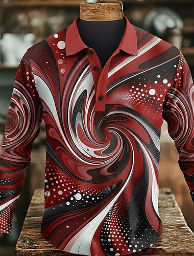  Herre Abstrakt Geometrisk Polo Langermet Poloskjorter Knaphul Fritid utendørs Gate treningsklær Dagligdagstøy 3D-utskrift Knapper Vår Høst Vinter Blå Rød Grønn