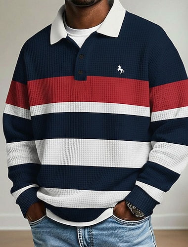  Férfi Vízszintes csíkok Gofris pólóingek Rögbi pólóingek Hosszú ujj Pólóingek Galléros ingek Alkalmi Sportruházat Hétköznapi viselet Gombok Tavasz Ősz Tél Medence Rubin Barna