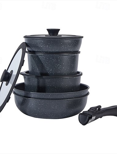  Avtakbart non-stick grytesett for husholdningsbruk, inkluderer stekepanne med stein, suppegryte og universalgryte med elektrisk brenning