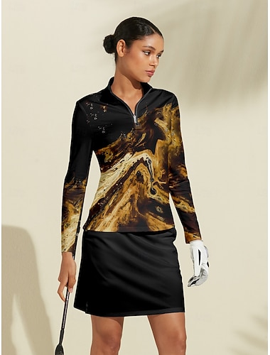  Damskie Koszulka polo Czarny Długi rękaw Top Damskie stroje golfowe Odzież Stroje Noś odzież