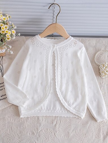  Děti Dívčí Svetr Cardigan Puntíky Venkovní Dlouhý rukáv Zahřívací Módní 4-12 let Podzim Bílá Světlá růžová