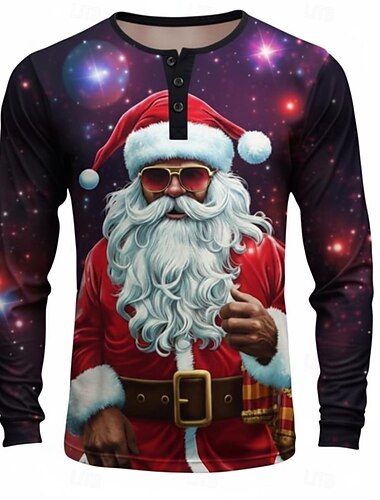  Férfi Karácsony Mikulás Henley ing Hosszú ujj Divat aranyos stílus Napi Hétköznapi Szabadság Alkalmi Tél Tavasz & Ősz Sötétlila Henley Henley póló
