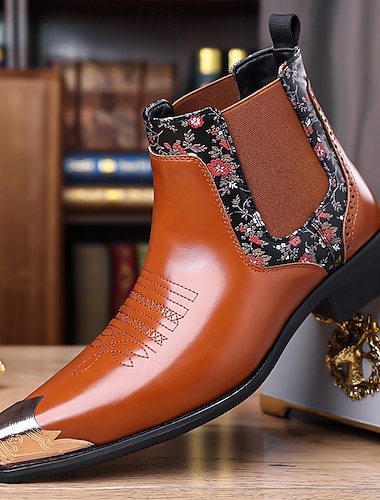  Botas Chelsea masculinas em couro sintético bege – elegantes e confortáveis, ideais para ocasiões formais, negócios e uso diário.