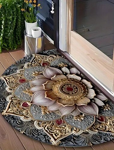  Коврик для прихожей, полукруглый, с рисунком мандалы, грязеотталкивающий, прочный, нескользящий, для входной двери, прихожей, спальни, ковер для домашнего декора, простой в уходе