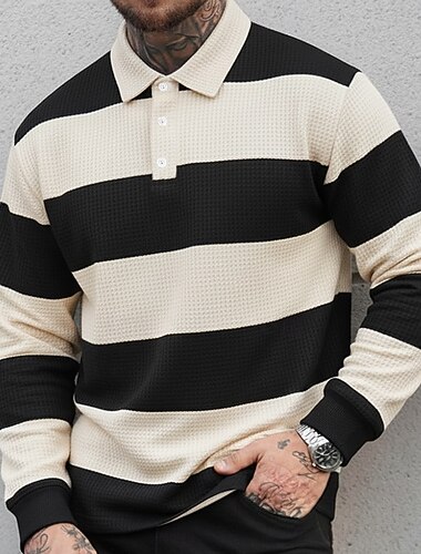  Per uomo Strisce orizzontali Magliette Polo a Nido d'Ape Polo da rugby Polo da Rugby Manica Lunga Magliette polo Bavero Abbigliamento Sportivo Casual Scuola Athleisure Abbigliamento quotidiano Stampa