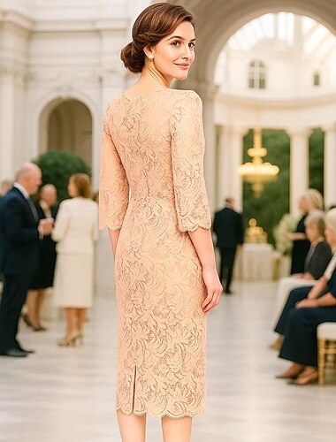  فستان تى بطول أرضي عقال عمود فستان بروم فستان حفلة فستان والد العروس بأكمام طويلة ياقة دائرية أنيق عتيق فاخر رسمي دانتيل مزين بلؤلؤ