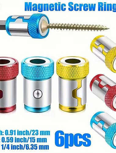  3/6 kpl magneettinen poranterän pidike liukumattomasta metalliseoksesta valmistettu sähkömagneettinen rengasruuvimeisselin kärjet 1/4 tuuman kuusiokoloruuvimeisselille