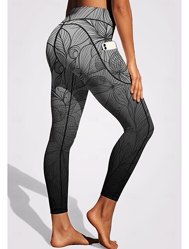  Dame pilatesleggings Treningsbukser Uformelle leggings Lommer Dokumentavgift Lapper Pilates Treningsstudio Treningsøkt Bukser Strømpebukse Leggings Blomster Fargegradering Abstrakt Mørkegrå sport