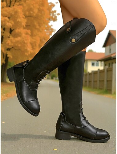  Γυναικείες καφέ μπότες ιππασίας μέχρι το γόνατο – vintage μπότες ιππασίας από τεχνητό δέρμα με κορδόνια για φθινόπωρο, υπαίθριες βόλτες και εξοχικά ρούχα