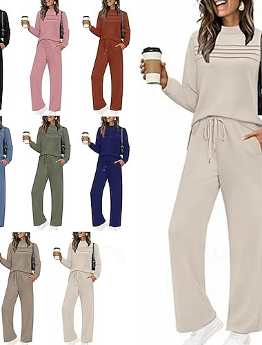 Damen Trainingsanzug Hosen-Sets Langarm Rundhalsausschnitt Einfach Schnürung Mode Streetwear Täglich Lässig Täglich Blau Schwarz Rosa Frühling Normale Passform