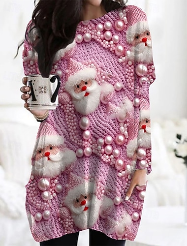  Γυναικεία Μίνι φόρεμα Χριστουγεννιάτικο φόρεμα Φόρεμα εκτύπωσης Μοντέρνα Χριστούγεννα ΕΞΩΤΕΡΙΚΟΥ ΧΩΡΟΥ Διακοπές Κανονικό Πορτραίτο Μακρυμάνικο Στρογγυλή Ψηλή Λαιμόκοψη Ανοικτό Βυσσινί