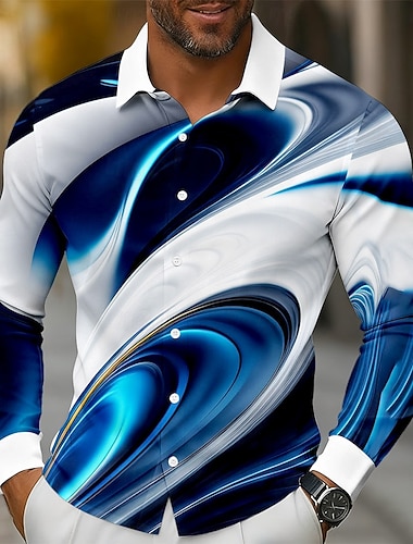  Per uomo Geometrico Colore sfumato Arte astratta Camicia Camicia con Bottoni Manica Lunga Moda Casual All'aperto Abbigliamento Quotidiano Primavera Autunno Collo ripiegato Stampa 3D camicie con