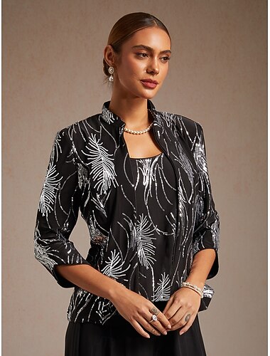  Dame Sequin Camisole Tank Top Grafisk Abstrakt Elegant Stilig Basis Ermeløs Regular Topper Svart Sommer