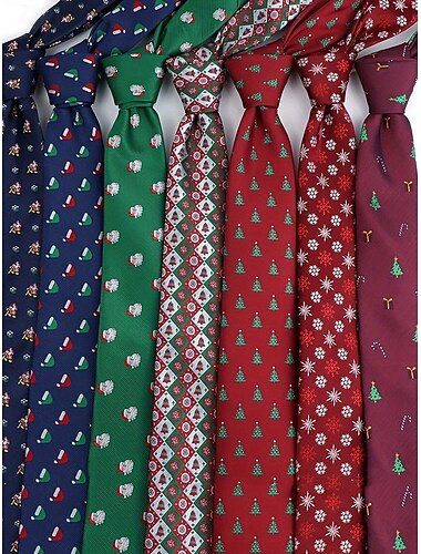  עניבות צוואר לגברים מבד פוליאסטר עם עיצובים חגיגיים של איש שלג, סנטה קלאוס ועצים, מושלמות למסיבות וחגיגות חג.