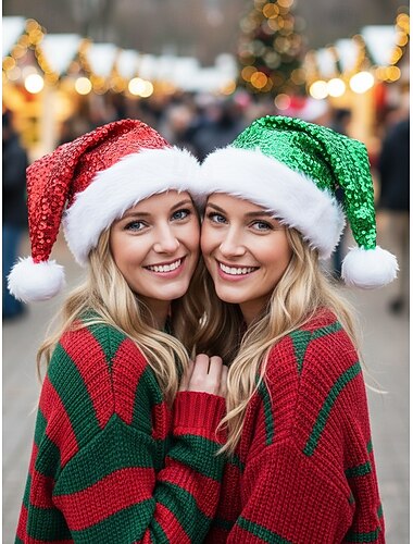  Γυναικείο χριστουγεννιάτικο καπέλο Άγιου Βασίλη με πούλιες, σχέδιο με κόκκινες και πράσινες πούλιες και λευκή ψεύτικη γούνα, εορταστικό αξεσουάρ για χριστουγεννιάτικα πάρτι και γιορτές