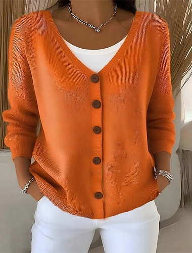  Damen Pullover Strickjacke Elegant Vintage Mode Einfarbig Blumen Grafik V Ausschnitt Patchwork Knöpfe Gestrickt Langarm Normale Oberteile Stricken Outdoor Heim Täglich Blau Rote Herbst Winter