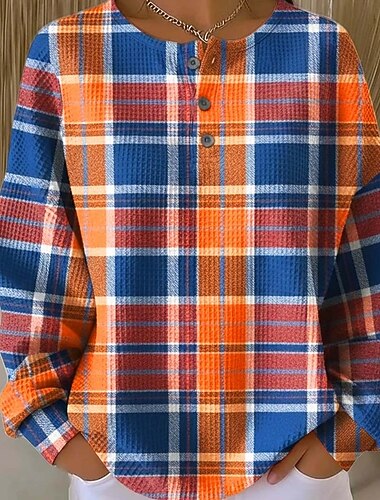  Damen Strukturierte Jacken Knöpfe Grafik Karomuster Elegant Vintage Klassisch Langarm Rundhalsausschnitt Normale Oberteile Lässig Heim Arbeit Blau Rosa Rote Orange Grün Frühling Herbst Winter