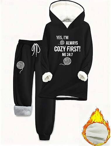  Mulheres Conjuntos de duas peças Moletom Conjuntos de calças Manga Longa Com Capuz Gráfico Letra Com Cordão Imprimir Diário à moda Casual Diário Azul Preto Rosa Outono Normal Ajuste Largo