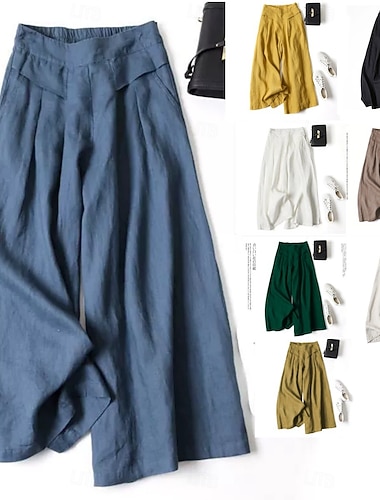  בגדי ריקוד נשים רגל רחבה חופשה וינטאג' סגנון אתני באורך מלא מותניים גבוהים אחיד מיקרו-אלסטי בָּחוּץ בית מפלגה צהוב חום ירוק דפרשן שחור צהוב קיץ אביב סתיו חורף מונח בצורה רפויה