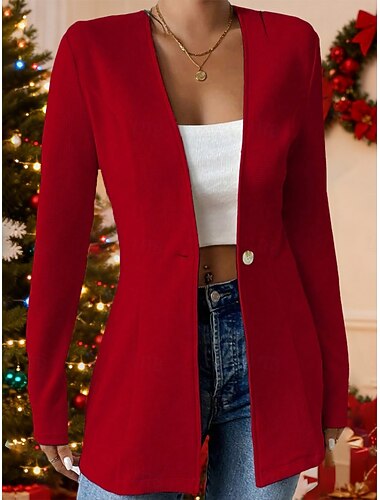  בגדי ריקוד נשים בלייזר נוח כפתורים אופנתי אחיד חג מולד ליציאה סוף שבוע חזה יחיד רגיל צווארון V רגיל שרוול ארוך הלבשה עליונה פול שחור לבן סתיו