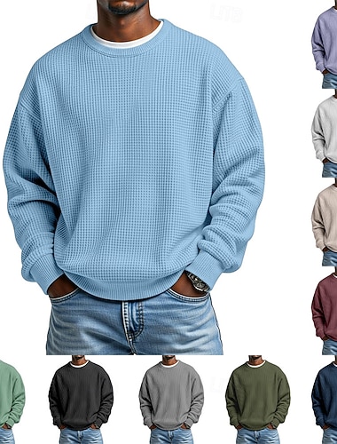  Herren Sweatshirt Waffel-Sweatshirt Pullover Aprikose Schwarz Weiß Hellgrün Rote Rundhalsausschnitt Einfach Strukturiert Sport & Outdoor Lässig Täglich Streetwear Cool Sportbekleidung Frühling