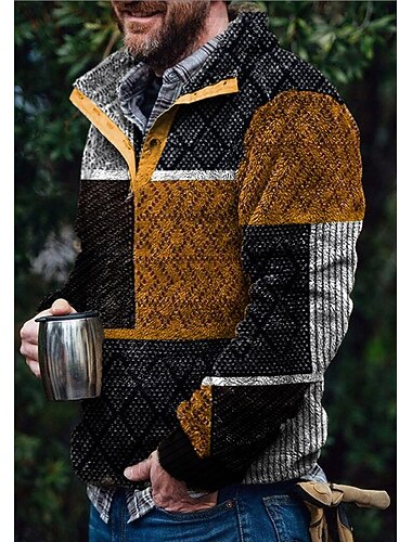  Per uomo Geometrico Felpa Felpe Manica Lunga Felpa Henley Stampa Grafica Ferie Uscire Festival Fibbia Stampato Autunno Inverno