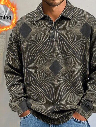  Ανδρικά Γεωμετρικό Αφηρημένο Μπλουζάκια πόλο Πουκάμισα Themmal Μακρυμάνικο Μπλουζάκια πόλο Πέτο Καθημερινό Ένδυση γυμναστικής και άθλησης Αργίες Καθημερινά Ρούχα 3D εκτύπωση Φθινόπωρο Χειμώνας