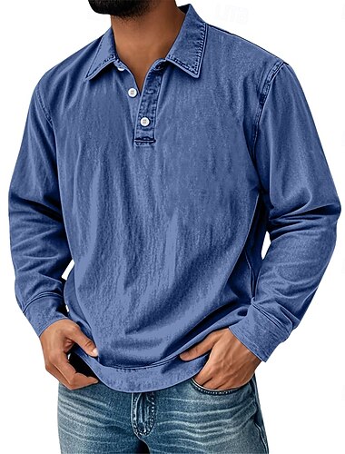  رجالي قميص عتيق قميص بولو قطني عمل فضفاض Lapel كلاسيكي كم طويل عتيق موضة لون الصلبة سهل فينتاج مغسول الخريف الشتاء كل الفصول فضفاض صالح أسود بني زهري فاتح أخضر أزرق فاتح أزرق البحرية قميص عتيق