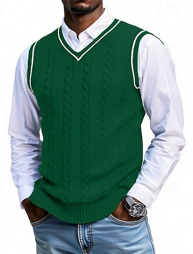  Herren Pullunder Kleid Pullover Pullover Weste Strickpullover Gerippt Stricken Normale Oberteile Gestrickt Patchwork V Ausschnitt Mode Streetwear Urlaub Geschäft Bekleidung Ärmellos Herbst Winter