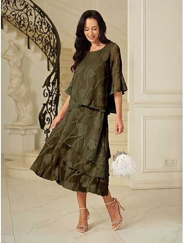  Dames Elegant Casual Midi Medium Taille Rokken Bloemig Kant Ruche Onregelmatige zoom Micro-elastisch Afspraakje Casual / Dagelijks Olijf Lente, Herfst, Winter, Zomer Polyester