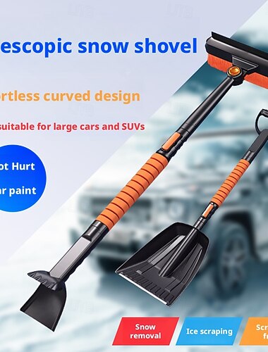  Set di 5 pale da neve gialle in 1 con pala da neve retrattile per auto e scopa girevole, striscia di silicone, impugnatura in schiuma, pala da ghiaccio e pala da neve di emergenza per veicoli, kit