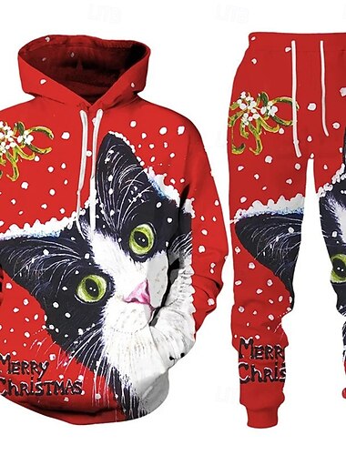  Γραφικά Σχέδια Φουσκωτό μακρύ Σύνολα Φούτερ με Κουκούλα Φόρμα Τάρανδος Γάτα Γραφικό για Για Ζευγάρια Ανδρικά Γυναικεία Ενηλίκων 3D εκτύπωση για Χριστούγεννα Απόκριες Μασκάρεμα Πάρτι Φεστιβάλ