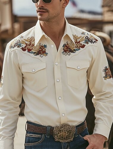  Per uomo Stampa Floreale Etnico Fiori Camicia Camicia Western Camicia da cowboy Manica Lunga Vintage Retrò Casuale All'aperto Abbigliamento da lavoro Primavera Autunno Collo ripiegato Due tasche