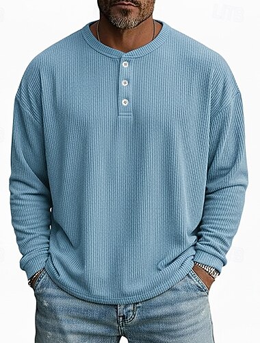  Homme T-shirt Chemise en velours côtelé Chemise à Manches Longues manche longue Henley Printemps Automne Hiver Uni Bande de Fosse Mode Designer Basique Pur Vacances Rue Occasionnel Bleu Ciel Noir