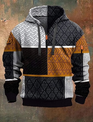  Homme Géométrique Sweat à capuche Mode Quotidien Occasionnel Vintage Rétro À capuche Vacances Soirée Vêtements de rue Festival Noir Impression Automne Hiver Designer S M L XL 2XL 3XL