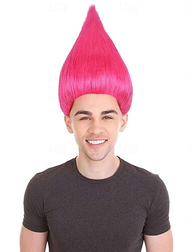  Peruca de Carnaval 2026 Rosa Vermelho Azul Liso Curto Peruca sintética para festivais Mardi Gras Parada Cabelo para fantasia de cosplay para Feminino