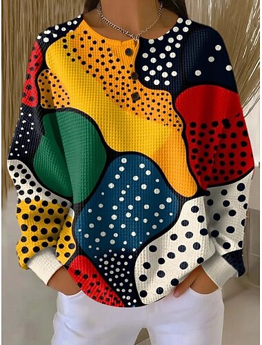  Γυναικεία Φούτερ πουλόβερ με κουκούλα και πουλόβερ Γεωμετρικό Μοντέρνα Μακρυμάνικο Στρογγυλή Ψηλή Λαιμόκοψη Κανονικά μπλουζάκια Μαύρο Κίτρινο Ανθισμένο Ροζ Άνοιξη Φθινόπωρο Χειμώνας