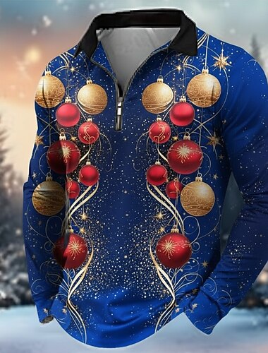  Χριστούγεννα Ανδρικά Φαναράκια Πόλο μπλουζάκια με φερμουάρ Μακρυμάνικο Μπλουζάκια πόλο Πέτο Καθημερινό ΕΞΩΤΕΡΙΚΟΥ ΧΩΡΟΥ Φεστιβάλ στολή 3D εκτύπωση Άνοιξη Φθινόπωρο Χειμώνας