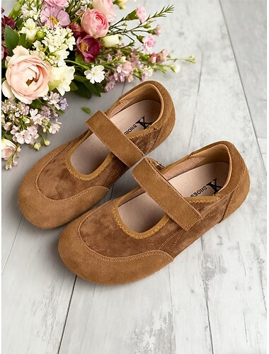  comode ballerine Mary Jane da donna in finta pelle scamosciata, vestibilità ampia, cinturino regolabile e design leggero, perfette per l'abbigliamento casual, l'uso quotidiano e il lavoro