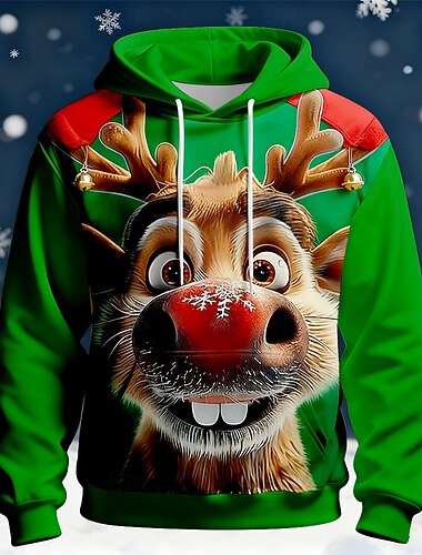  Noël Homme Noël à l'orignal Sweat à capuche Sweatshirt Mode Quotidien Occasionnel Col ras du cou À capuche Maison Soirée Cadeau Bleu Clair Bleu Roi Vert Cordon de serrage Automne Hiver Designer S M L