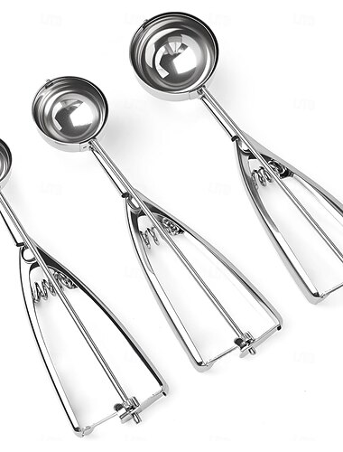  3Pcs Ice Cream Scoop Cookie Scoop Set, Stainless Steel Ice Cream Scooper with Trigger Release, Cookie Scooper for Baking, Cookie Dough Scoop