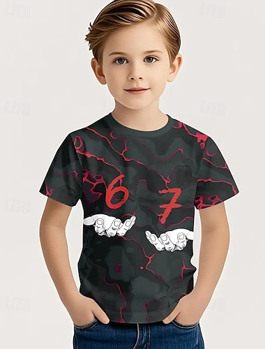  Navidad Unisexo Chico 3D Graphic Jerga divertida 67 Camiseta Manga Corta Impresión 3D Verano Primavera Deportes Moda Ropa de calle Niños 4-12 años Cuello Barco Exterior Casual Diario Ajuste regular