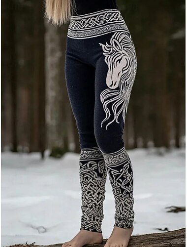 Női Viking Boho Leggings Nyaralás Vintage Etnikai Stílus Teljes Hosszú Magas Derék Grafikus Absztrakt 3D Nyomtatás Gyorsan Száradó Lélegző Puha Rugalmas Kültéri Nyaralás Otthon Fekete Ősz Tél Slim Fit
