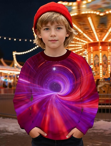 Jungen 3D Grafik Optische Täuschung Sweatshirt Langarm Frühling Herbst Mode Basic Kinder 4-12 Jahre Rundhalsausschnitt Outdoor Lässig Täglich Normale Passform
