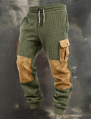  Herren Waffel Cargo-Hosen Hose Cordhose Freizeithose Patchwork Tasche Elastischer Bund Einfach Komfort Weich Volle Länge Outdoor Täglich Ausgehen Urlaub Mode Braun Grün Mikroelastisch