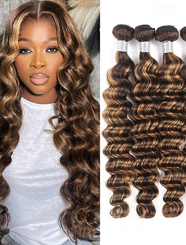  p4/27# korostus irtonaiset, syvät kimput aidosta hiuksesta (18 18 20 20 tuumaa irtonaiset, syvät, 4 kimppua) brasilialaiset aidot hiukset mustille naisille