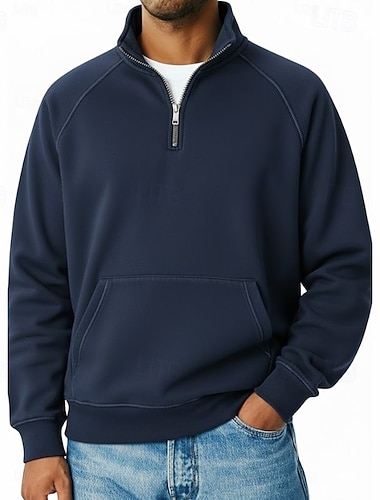  Herre Genser Kvart glidelås genser Aprikos Svart Hvit Navyblå Kamel Halv glidelås عادي Trykt mønster Lomme foran Daglig Sport & Utendørs Ferie Polyester Gatemote Retro Rød Fritid Høst vinter Klær