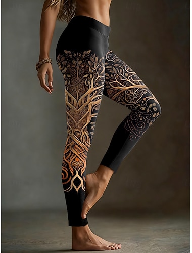  בגדי ריקוד נשים חותלות וינטאג' סגנון אתני יום יומי באורך מלא מותניים גבוהים גראפי מופשט הדפסת תלת מימד ייבוש מהיר נשימה רך גמישות גבוהה רחוב בגדי ספורט ומנוחה יומי צהוב פול תלתן סתיו חורף גזרה צרה