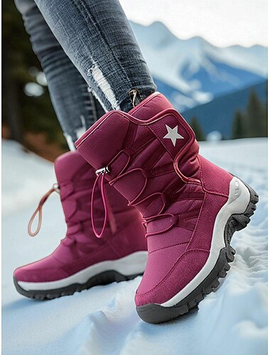  stivali da neve impermeabili da donna con nastro magico con dettagli a stella – stivali da trekking invernali per giornate innevate, sport all'aria aperta e viaggi invernali